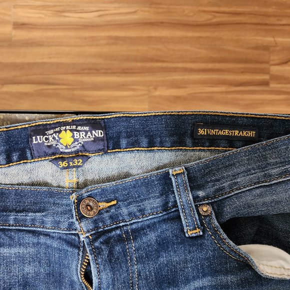 Lucky Brand Dungarees Vintage Straight Mens Size 36x32 Regular Dark Wash - Picture 2 of 4